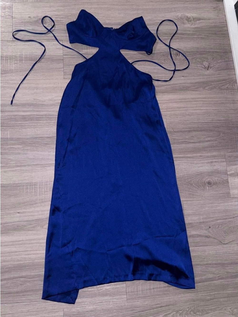 Zara Cobalt Blue Backless Halter Midi Dress